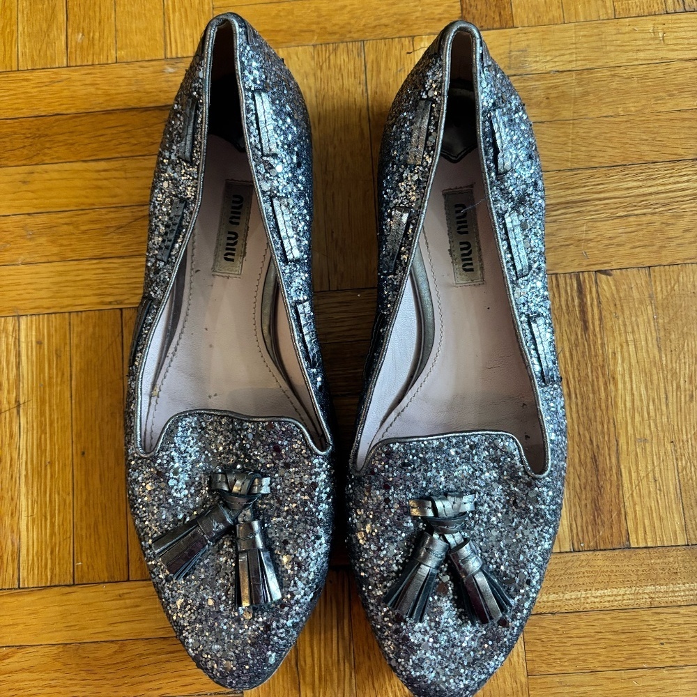 MIU MIU glitter loafers